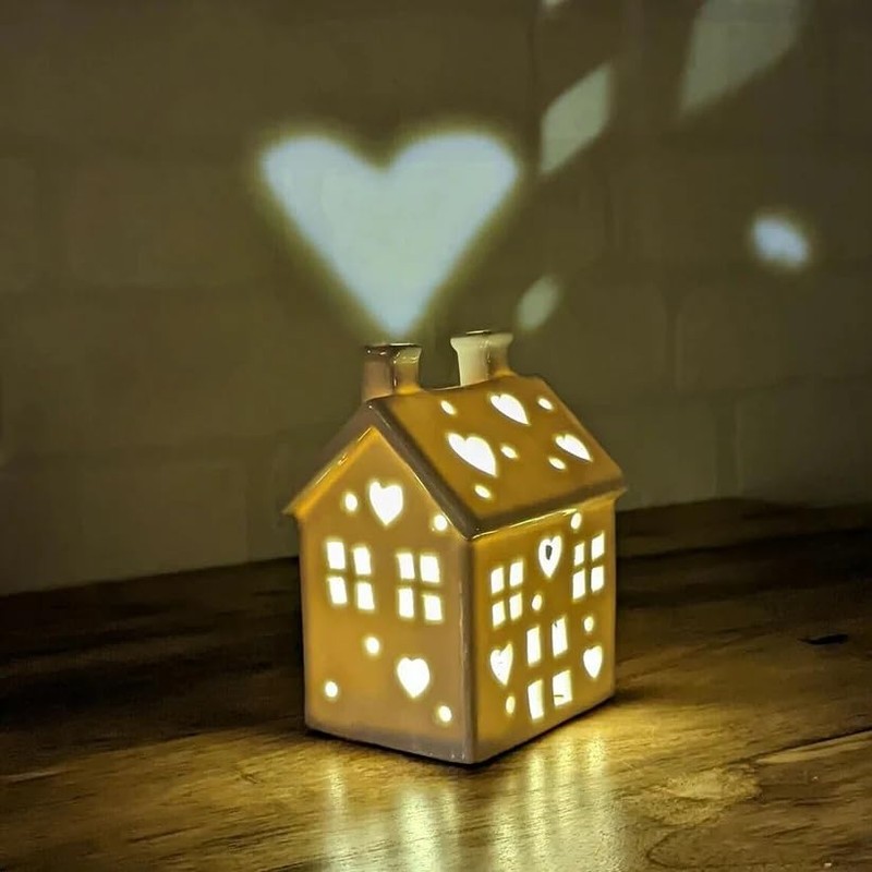 Fyne-Finds Warm LED House White Gloss Ceramic Hut Set Pair