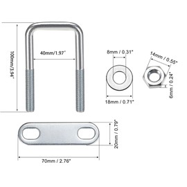 TA-VIGOR 2 sets M8 Square U-Bolts, 40mm Inner Width 100mm Length Steel U-Bolts with Nut, Plate, Washer for Attaching Piping Conduit Cable Tube Brackets Boat Trailer