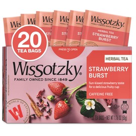 Wissotzky Strawberry Burst Herbal Tea, 20 Tea Bags | Fruity Blend | Caffeine Free Tea | Antioxidant Rich