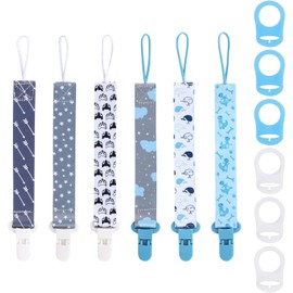 Homiliky Dummy Clip Boys Girls,6 Pcs Baby Pacofier Holders Clips with 6 Pcs Adapters,Safe Soother Chains Clips for Teether Toy,Baby Dummy Strap Clip Cute Design for Baby Newborn Gift,Baby Shower(Blue)