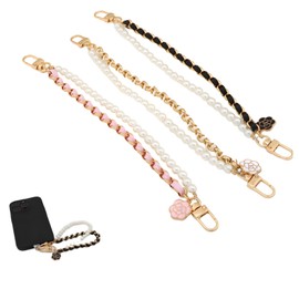 3 Pieces Bag Extension Chain Pearl Wallet Double Chain,Pearl Wallet Double Chain Metal Bag Extension Strap PU Leather Handle Replacement for Handbags Coffee Pink White Black 3 Color Options