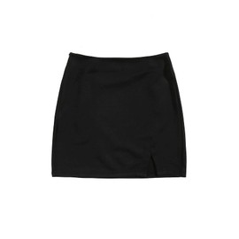 Verdusa Women's Split Hem Zipper Side Bodycon Mini Skirt Black M