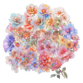 Sparkly Flower Stickers, 60 Pcs Waterproof Clear Botanical Floral Journaling Sticker Clear PET Floral Stickers for Scrapbooking Supplies Journal Planners Art Crafts Photo Album Decor