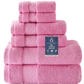 COZYART Pink Bath Towel Set 6 Piece, 2 Bath Towels 2 Hand Towels 2 Washcloths, Luxury 100% Turkish Cotton 650GSM Hotel Quality, Soft, Absorbent, Towel Sets for Bathroom