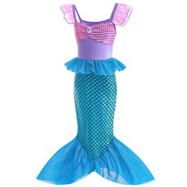 BanKids Little Mermaid Costume for Girls Princess Dress Up Kids Ariel Costumes with Accessories Size 7-8 (K77,140CM)