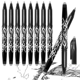 Erasable Gel Ink Rollerball Pens, 0.5mm Liquid Ink Gel Pens Quick-Drying Rolling Ball Pens with Eraser for Kid Students Adults (Black)