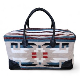 Aztec Large Weekender Southwestern Duffel Bag Saddle Blanket Bag 100% Leather Handles (Sahara)