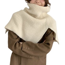 Gincci Women's High Neck Slit Knit Collar Scarf, Wear Collar, Neck Warmer, Ribbed Knit Scarf, Snood, Trend, Attached Collar, Poncho, Cape Layered, Cold Protection, Thermal, Autumn/Winter, Fashionable,