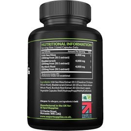 Sea Moss Complex 14,000mg Extract Including Bladderwrack & Burdock Root - 120 High Strength Capsules Providing 120 Day Supply - North Atlantic Irish Sea Moss Supplement - Vegan & UK Made