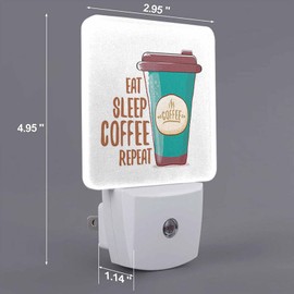 Chrobak LED Night Light,Eat Sleep Funky Coffee LED Night Light Plug into Wall with Dusk to Dawn Light Sensor White Energy Efficient Nightlight for Bedroom Bathroom Hallway Living Room Kitchen