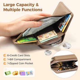 RRANCharltu Women's Small Leather Purse with Zip Coin Compartment Card Slots, brown, Classic