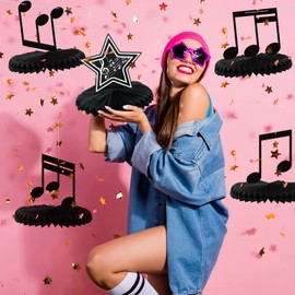 12 Pcs Music Notes Honeycomb Centerpieces Music Party Decoration Music Party Supplies Retro Table Decor Kids' Party Centerpieces Music Notes Silhouette Table Toppers for Baby Shower Theme Birthday