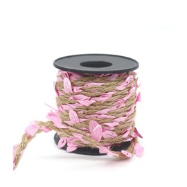 33ft Twine with Small Leaves, 3-ply Natural Jute Twine Leaf String 5mm, Artificial Leaves Twine for Crafts (Pink Leaves)