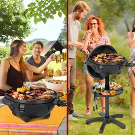 QPMR Electric Grill Outdoor/Indoor,Portable BBQ Grill with Nonstick Surface,200 Square Inches Indoor Electric Barburcue Grill with Adjustable Heat,Stand/Tabletop,for Patio/Yard/Home(Black)