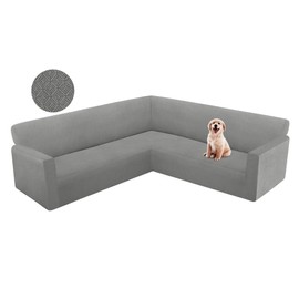 HDCAXKJ Corner Sectional Couch Cover Stretch L Shape Sofa Cover Thick Jacquard Sofa Slipcover Non Slip U Shaped Couch Cover for Sectional Sofa Pet Living Room Furniture Protector (Light Gray, X-Large)