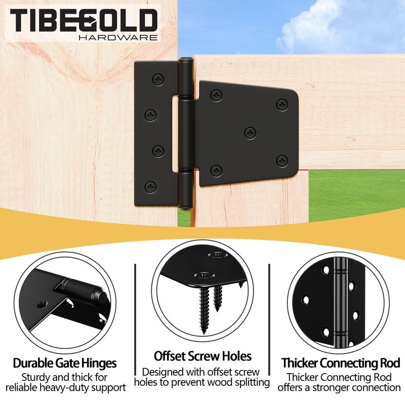 TIBEGOLD 3-1/2 Inch Heavy Duty Gate Hinges, Black Iron Barn