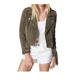 [BLANKNYC] womens Luxury Clothing Cropped Suede Leather Motorcycle Jackets, Comfortable & Stylish Coats, Herb, Large
