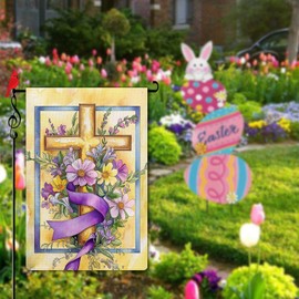 Lorugekyu He is Risen Cross Garden Flag Spring Easter Floral Flowers Small Flag for Outside Burlap Double Sided Farmland Welcome Yard Lawn Winter Decor 12.5x18"
