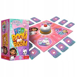 Trefl - Boom Boom, Gabby's Dollhouse - Dynamic Family Game, Crazy Gameplay with Bell, Fun for the Whole Family, Card Game with the Heroes Fairy Tales Cat House Gabi, for Children from 6 Years