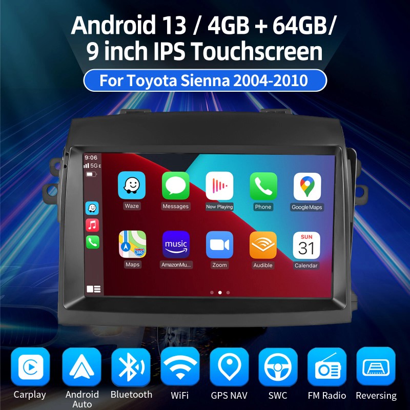 ESSGOO For Toyota Sienna 2004-2010 Android 13 Apple Carplay Car