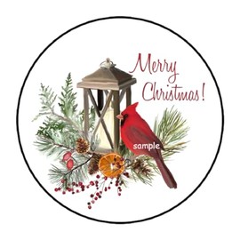30 Pcs Merry Christmas Cardinal Stickers Favor Labels Tags Envelope Seals Stamps 1.5" Round Sticker for Packages Small Business Cards Letters Gifts Boxes for Holiday Birthday