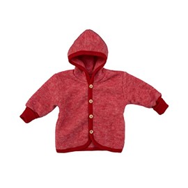 Cosilana Baby jacket with hood made from soft wool fleece, 60% virgin wool, 40% cotton (KBA), Mottled red, 50-56