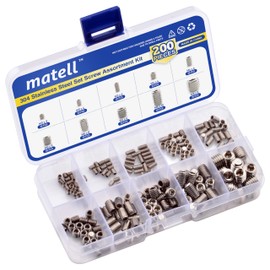 200Pcs Set Screw Assortment Kit, Stainless Steel Hex Allen Head Socket Grub Screw, Stainless Steel Set Screws for Bathroom Fixtures, Door Handles(Size Included: M3 M4 M5 M6 M8)