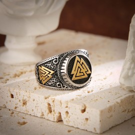 HZMAN Norse Viking Valknut Ring for Men Stainless Steel Vintage Odin Symbol Warrior Amulet Ring