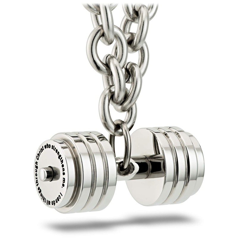 Men's Stainless Steel Stack Plate Dumbbell on Linked Chain Necklace-Phil