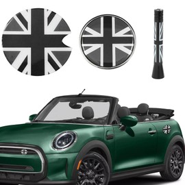 x xotic tech Union Jack Style Car Short Antenna + Front Bumper Grill Emblem Badge +Gas Cap Plastic Vinyl Sticker Compatible with Mini Cooper R50 R55 R56 R57 R58 F54 F55 F56 F57 F60 R60 R61(Black+Gray)