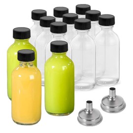 Paquete de 12 botellas de vidrio de 2 onzas con tapas y 2 embudos, tarro de chupito de vidrio, recipientes pequeños de vidrio con tapas, tarros de especias, botellas de jugo, mini botellas de viaje, botellas de muestra de 60 ml para poción, inyecciones d
