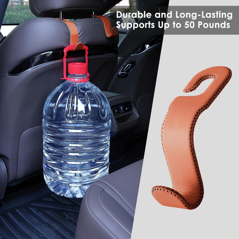 AMVOYOA Leather Hooks for Headrest - Fully Leather-Wrapped U-Shaped Purse