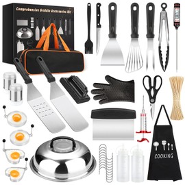 Yekale Griddle Accessories Kit, 135 Pcs Griddle Grill Tools Set for Blackstone and Camp Chef, Professional Grill BBQ Spatula Set with Basting Cover, Spatula, Scraper, Bottle, Tongs, Egg Ring