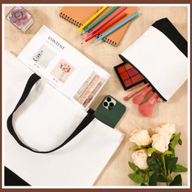 Sanwuta 20 Pcs Canvas Tote Bags and Makeup Bags Blank Reusable Grocery Bags Large Canvas Bags with Handles (Black and White)