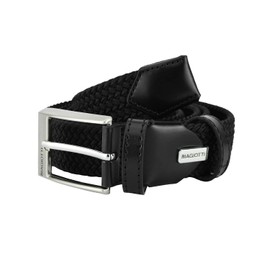 Biagiotti Men's and Women's Braided Elastic Belt with Genuine Leather Inserts and Gift Box, black