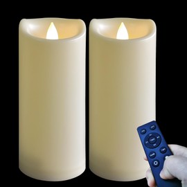 EZiKitchen 3"x7" Outdoor Waterproof Candles LED Battery Operated Candles Plastic Flickering Flameless Candles with Timer/Remote Wedding Party,2 Pack