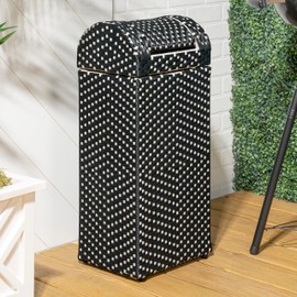 happimess HPM1201E Darla 14.27-Gallon All-Weather Wicker/Metal Swing Top Hideaway Outdoor Trash Can, Dark Navy/White, Classic, Coastal, Casual Wastebin for Backyard, Patio, Porch, Kitchen