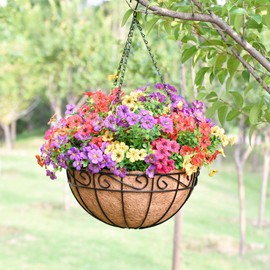 XXFBJNMD 4 Pack 12 Inch Hanging Baskets for Plants Outdoor Metal Hanging Planter Basket with Coco Coir Liner Hanging Flower Baskets Hanging Flower Pots Holder for Garden, Patio(AX)