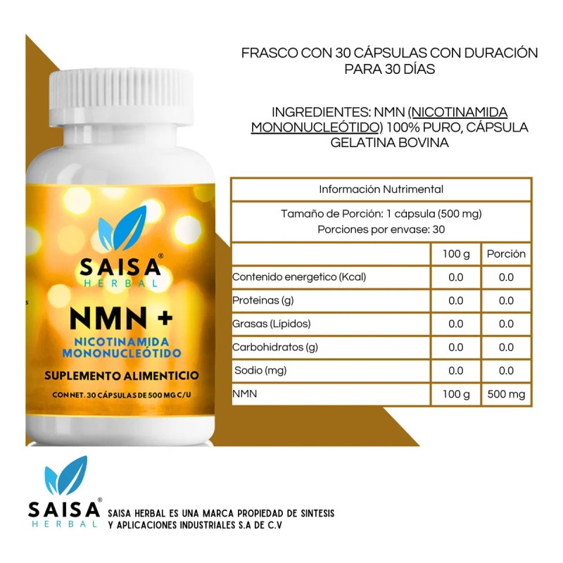 Nmn 500 mg 30 cpsulas Precursor Nad Suplemento Alimenticio Sin