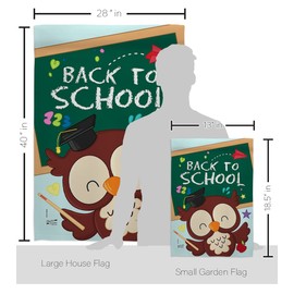 Angeleno Heritage Whoo Back to School Garden House Flag Set Education First Day Bus Supplies Teacher Students Class Decoration Banner Small Yard Gift Double-Sided, Made in USA