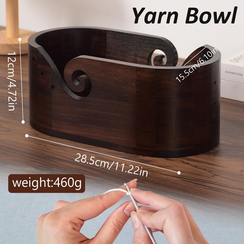 Joyeee Large Yarn Bowls for Crocheting, Oversized Walnut Wooden Oval