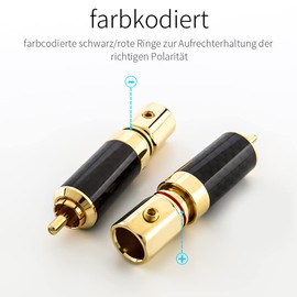 Tertullus Pack of 4 High End RCA Plugs Screw-On Without Soldering, RCA Plug with Gold-Plated and Carbon RCA Phono Plug RCA Male up to 10.0 mm Cable