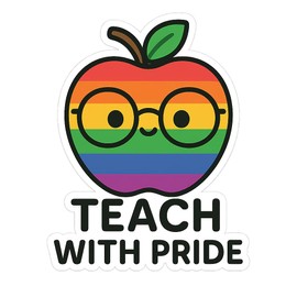 Rainbow Apple with Glasses Kawaii Style Sticker (2.25" x 3")