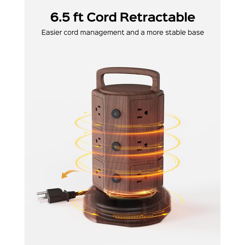 JACKYLED Power Strip Tower Surge Protector with 6.5ft Extension Cord