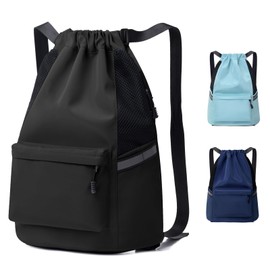 Oziral Gym Bag with Drawstring, Large Capacity Sports Bag, Waterproof Sports Backpack, Backpacks with Reflective Stripes, Gym Bag for Men and Women, black