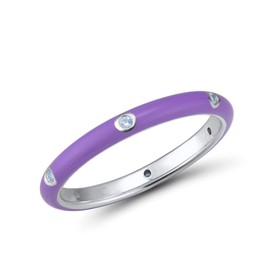 Santuzza 925 Sterling Silver Enamel Stackable Ring Cubic Zirconia Eternity Stacking Ring for Women (Purple,8)