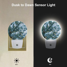 EKOBLA Winter Night Lights Plug into Wall Snowy Pine Tree Branches with Sparkling Light Snowflakes Plug-in Nightlights Home Auto Sensor LED Dusk to Dawn Light for Bedroom Bathroom