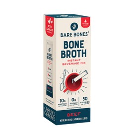 Bare Bones Bone Broth Instant Powdered Beverage Mix, Beef, Pack of 4, 15g Sticks, 10g Protein, Keto & Paleo Friendly