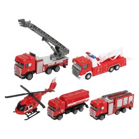 1:50 6pcs Diecast Fire Truck Vehicle Toy Set Pull Back Helicopter Ladder Emergency Vehicle Firefighting Car Play Set