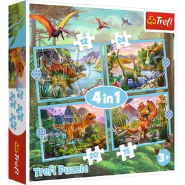 Trefl Puzzle 4 en 1 4 de 12 a 24 Elementos con Dinosaurios Diferentes Niveles de dificultad Entretenimiento para niños a Partir de 3 años, Dinosaurios extraordinarios